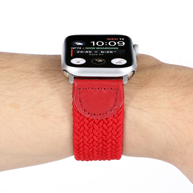 Nylon + Leather Braided Watch Band For Apple Watch Ultra 49mm&Watch Ultra 2 49mm / Series 9&8&7 45mm / SE 3&SE 2&6&SE&5&4 44mm / 3&2&1 42mm, Size:L(Red) by buy2fix