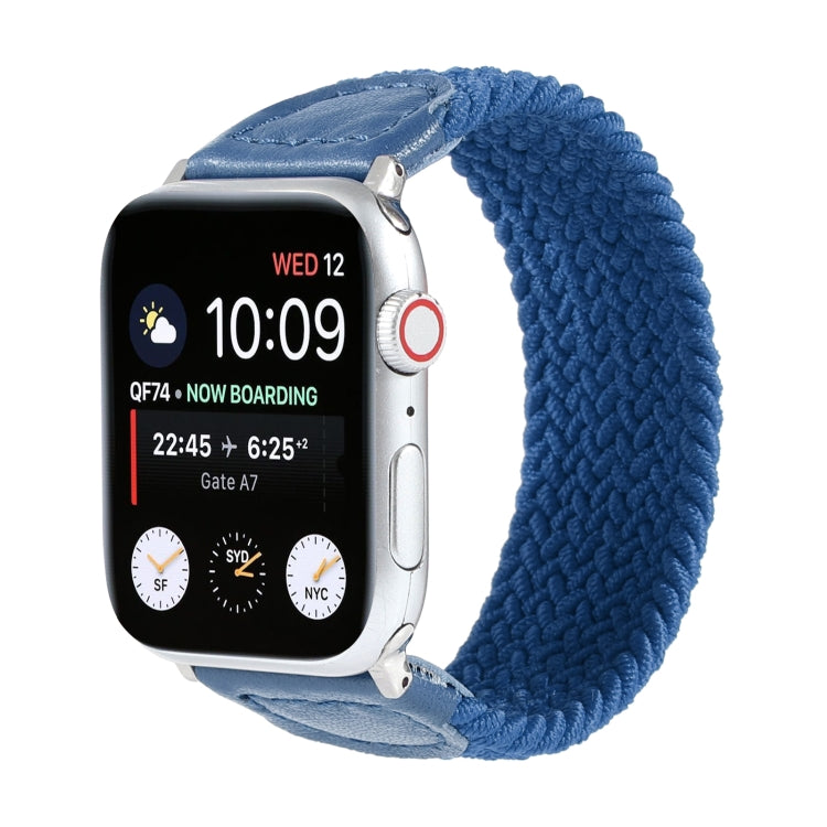 Nylon + Leather Braided Watch Band For Apple Watch Ultra 49mm&Watch Ultra 2 49mm / Series 9&8&7 45mm / SE 3&SE 2&6&SE&5&4 44mm / 3&2&1 42mm, Size:L(Blue) by buy2fix