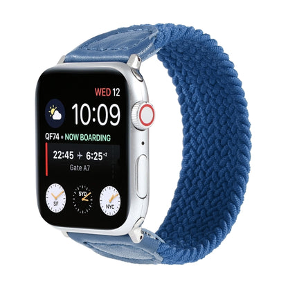 Nylon + Leather Braided Watch Band For Apple Watch Ultra 49mm&Watch Ultra 2 49mm / Series 9&8&7 45mm / SE 3&SE 2&6&SE&5&4 44mm / 3&2&1 42mm, Size:L(Blue) by buy2fix
