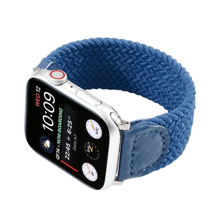 Nylon + Leather Braided Watch Band For Apple Watch Ultra 49mm&Watch Ultra 2 49mm / Series 9&8&7 45mm / SE 3&SE 2&6&SE&5&4 44mm / 3&2&1 42mm, Size:L(Blue) by buy2fix