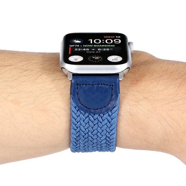 Nylon + Leather Braided Watch Band For Apple Watch Ultra 49mm&Watch Ultra 2 49mm / Series 9&8&7 45mm / SE 3&SE 2&6&SE&5&4 44mm / 3&2&1 42mm, Size:L(Blue) by buy2fix