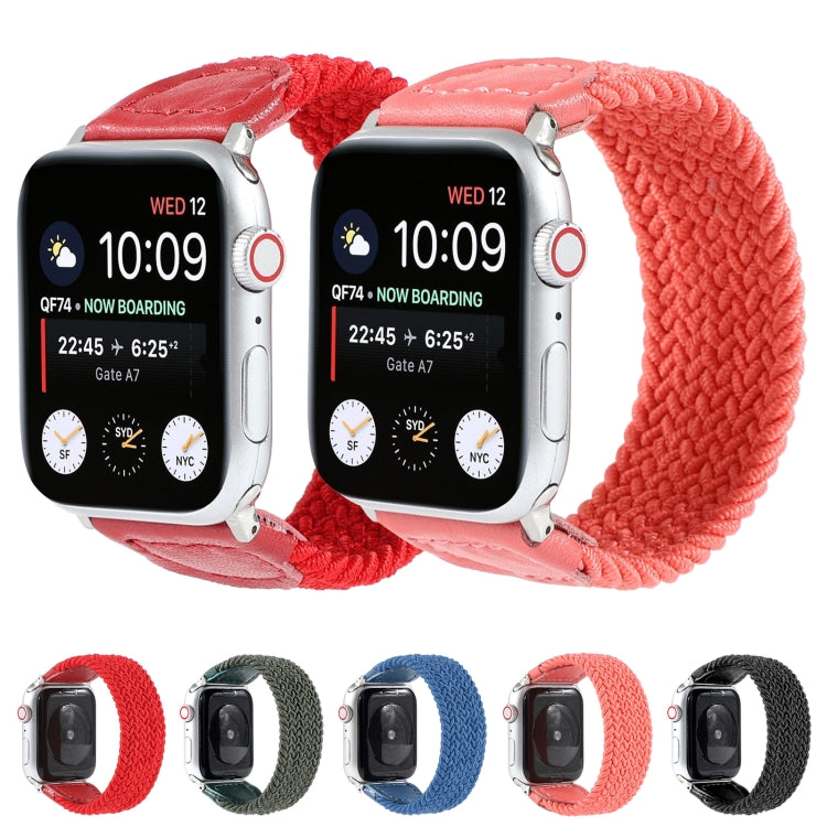 Nylon + Leather Braided Watch Band For Apple Watch Ultra 49mm&Watch Ultra 2 49mm / Series 9&8&7 45mm / SE 3&SE 2&6&SE&5&4 44mm / 3&2&1 42mm, Size:L(Blue) by buy2fix