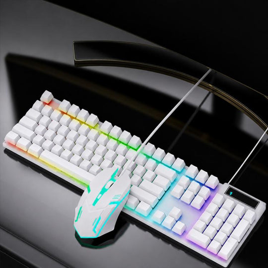 SHIPADOO D500 Colorful Illuminated Wired Keyboard Mouse Set(White)