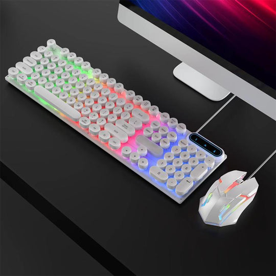 SHIPADOO D500 Punk Style Colorful Backlit Wired Keyboard Mouse Set(White)