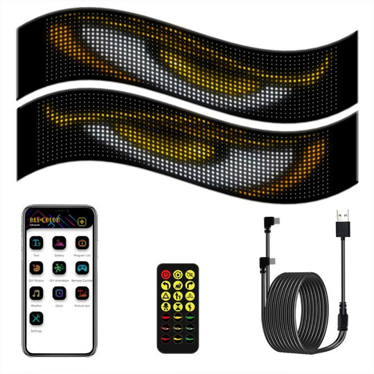 Demon Eye Car Ultra-Thin Waterproof LED Flexible Matrix Display Screen 2pcs 16 x 64 USB set