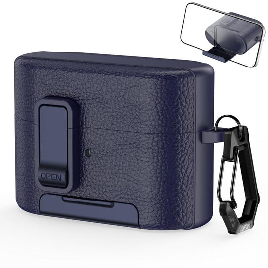 For Sony WF-1000XM6 Leather Texture Wireless Earphones Case with Hook & Holder(Dark Blue)