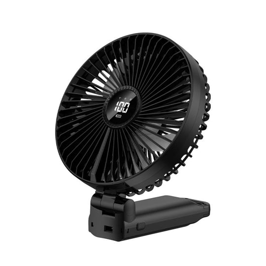 F7 Large Folding Handheld Fan with LED Digital Display(Black)