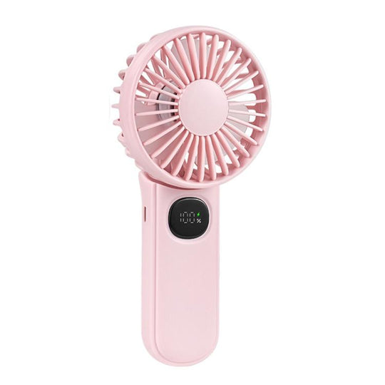 F11 Folding Handheld Fan with LED Display & Lanyard(Pink)