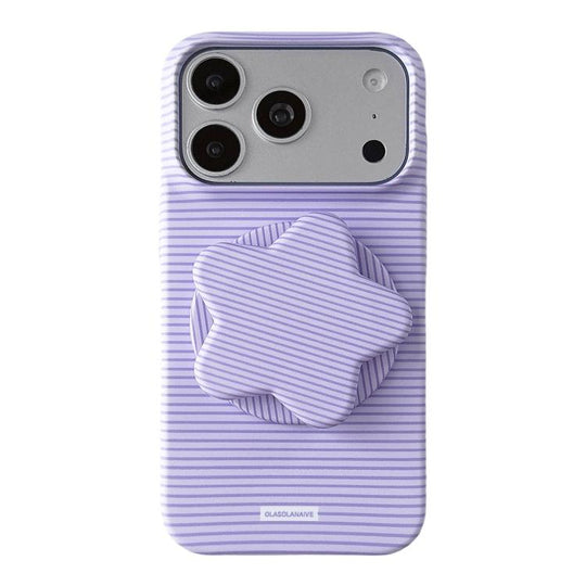 For iPhone 18 Pro Max / 17 Pro Max Macaron Striped Full Coverage PC Phone Case with Star Holder(Purple)