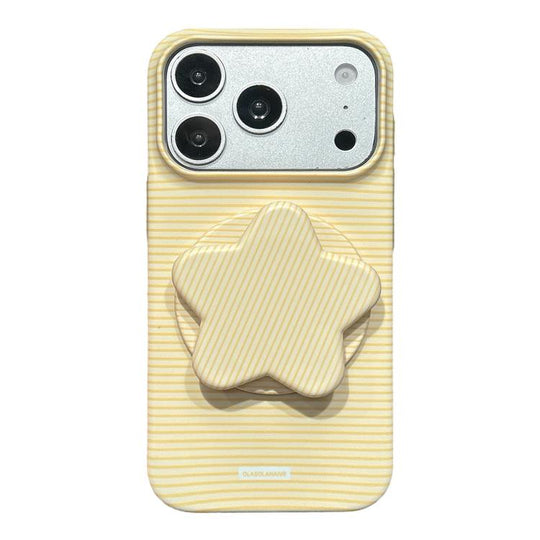 For iPhone 18 Pro / 17 Pro Macaron Striped Full Coverage PC Phone Case with Star Holder(Yellow)