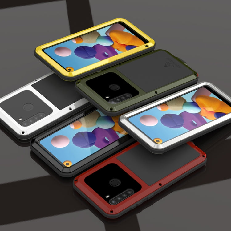 For Samsung Galaxy A21 (US Version) LOVE MEI Metal Shockproof Waterproof Dustproof Protective Case with Glass(Black) by LOVE MEI