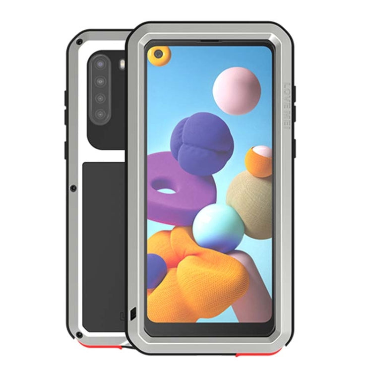 For Samsung Galaxy A21 (US Version) LOVE MEI Metal Shockproof Waterproof Dustproof Protective Case with Glass(Silver) by LOVE MEI