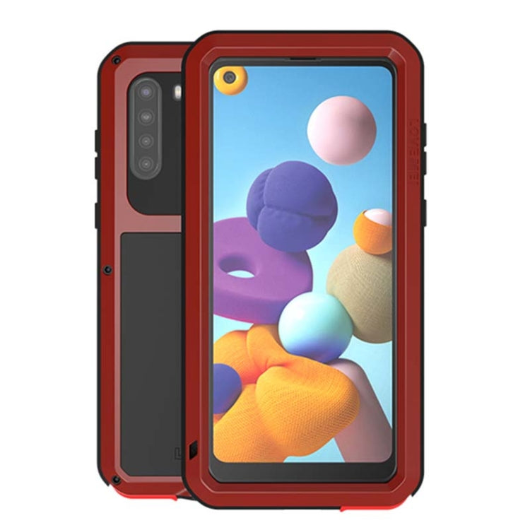 For Samsung Galaxy A21 (US Version) LOVE MEI Metal Shockproof Waterproof Dustproof Protective Case with Glass(Red) by LOVE MEI