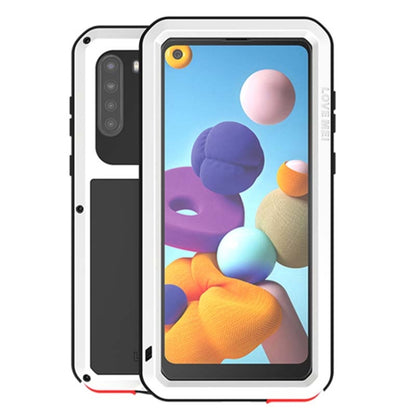 For Samsung Galaxy A21 (US Version) LOVE MEI Metal Shockproof Waterproof Dustproof Protective Case with Glass(White) by LOVE MEI