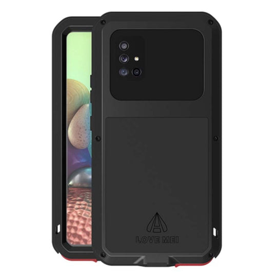 For Samsung Galaxy A71 5G LOVE MEI Metal Shockproof Waterproof Dustproof Protective Case with Glass(Black)