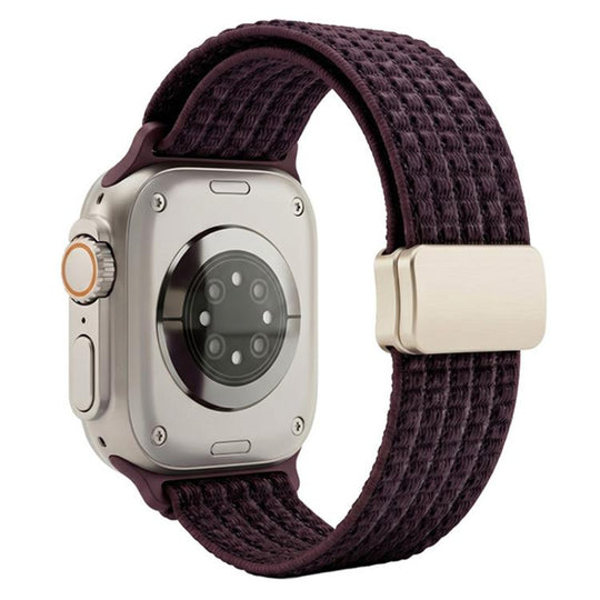 For Apple Watch 42 / 44 / 45 / 46 / 49mm xDfind Magnetic Buckle Nylon Woven Watch Band(Plum)