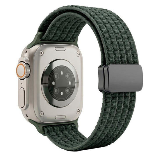 For Apple Watch 42 / 44 / 45 / 46 / 49mm xDfind Magnetic Buckle Nylon Woven Watch Band(Dark Green)