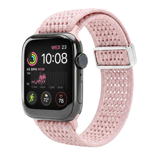 For Apple Watch 42 / 44 / 45 / 46 / 49mm xDfind Magnetic Buckle Hollow-Out Nylon Woven Watch Band(Pink)