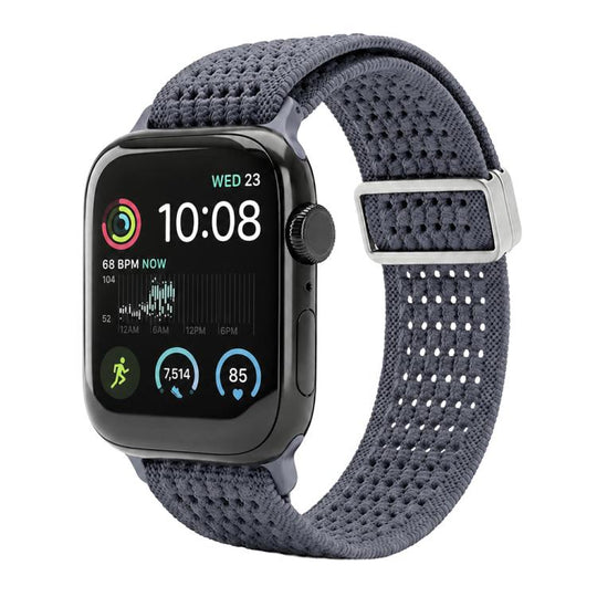 For Apple Watch 42 / 44 / 45 / 46 / 49mm xDfind Magnetic Buckle Hollow-Out Nylon Woven Watch Band(Grey)