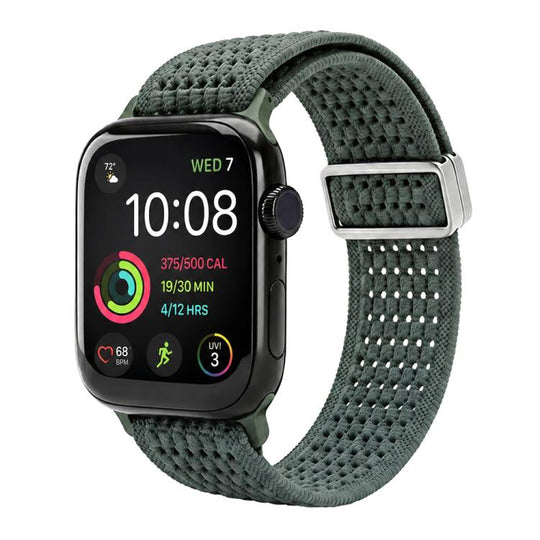 For Apple Watch 42 / 44 / 45 / 46 / 49mm xDfind Magnetic Buckle Hollow-Out Nylon Woven Watch Band(Dark Green)