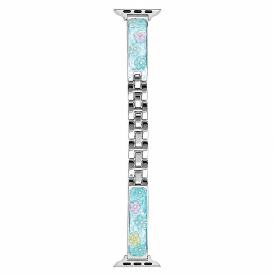 For Apple Watch 42 / 44 / 45 / 46 / 49mm xDfind Floral Epoxy Metal Bracelet Strap Watch Band(Silver Blue)