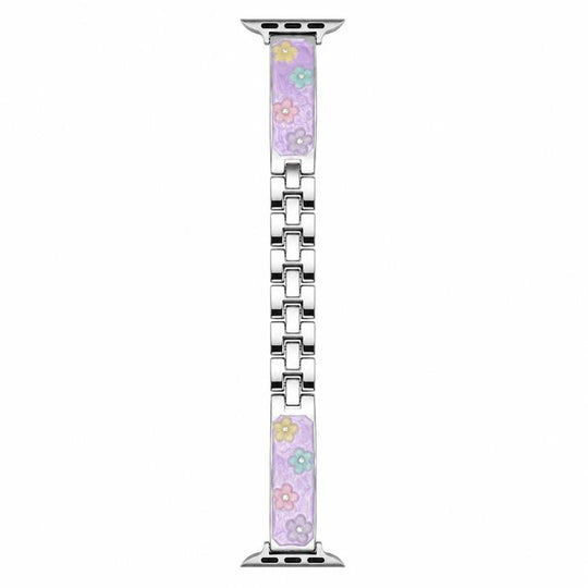 For Apple Watch 38 / 40 / 41 / S11 42mm xDfind Floral Epoxy Metal Bracelet Strap Watch Band(Silver Purple)