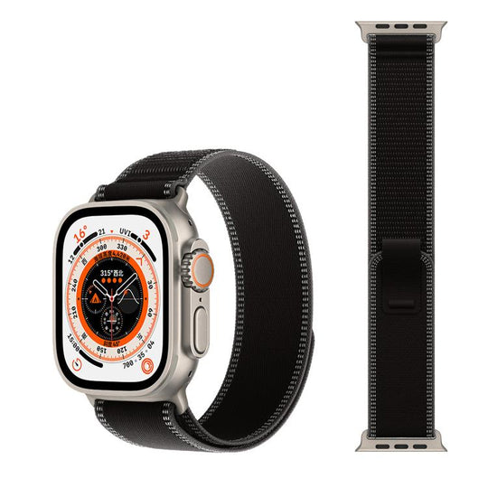 For Apple Watch 42 / 44 / 45 / 46 / 49mm xDfind Adjustable Hook And Loop Fastener Reflective Nylon Loop Watch Band(Black)