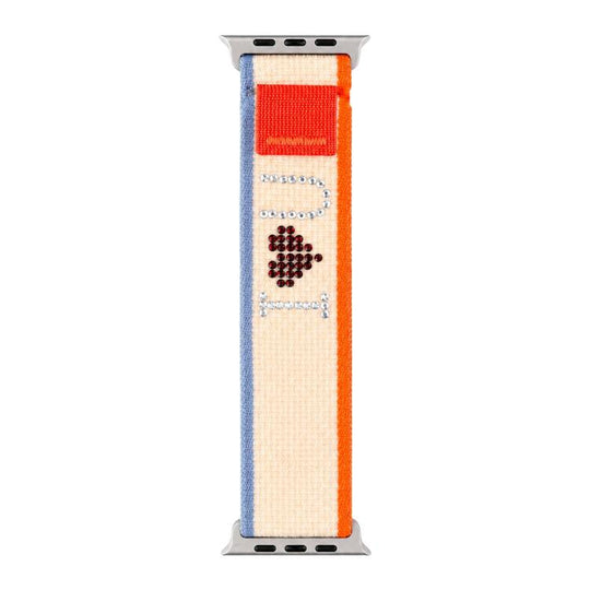 For Apple Watch 42 / 44 / 45 / 46 / 49mm xDfind Rhinestone Hook And Loop Fastener Nylon Loop Watch Band(Orange-beige)