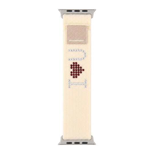 For Apple Watch 42 / 44 / 45 / 46 / 49mm xDfind Rhinestone Hook And Loop Fastener Nylon Loop Watch Band(Beige)