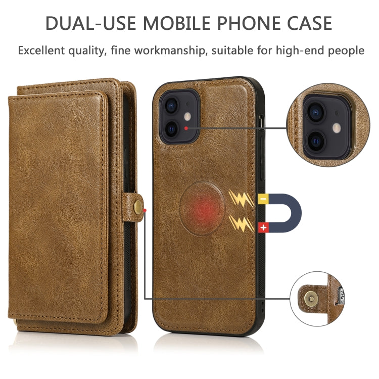 For iPhone 12 mini Multiple Card Slots Detachable Magnetic Horizontal Flip Leather Case with Card Slots & Holder & Wallet (Brown) - iPhone 12 mini Cases by buy2fix | Online Shopping UK | buy2fix