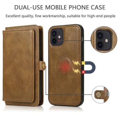 For iPhone 12 mini Multiple Card Slots Detachable Magnetic Horizontal Flip Leather Case with Card Slots & Holder & Wallet (Brown) - iPhone 12 mini Cases by buy2fix | Online Shopping UK | buy2fix