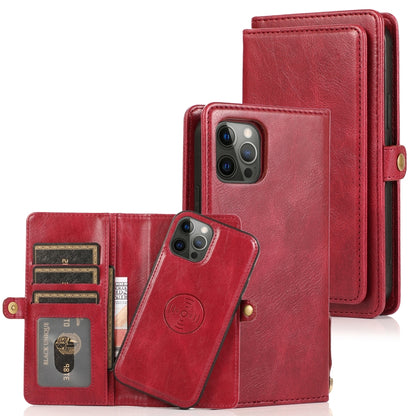 For iPhone 12 Pro Max Multiple Card Slots Detachable Magnetic Horizontal Flip Leather Case with Card Slots & Holder & Wallet(Red) - iPhone 12 Pro Max Cases by buy2fix | Online Shopping UK | buy2fix