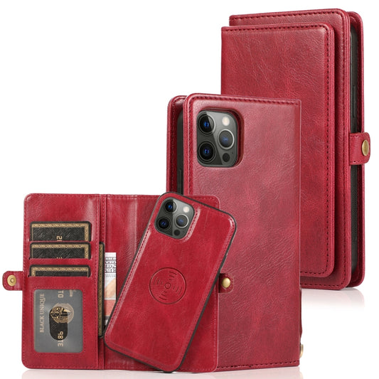 For iPhone 12 Pro Max Multiple Card Slots Detachable Magnetic Horizontal Flip Leather Case with Card Slots & Holder & Wallet(Red) - iPhone 12 Pro Max Cases by buy2fix | Online Shopping UK | buy2fix