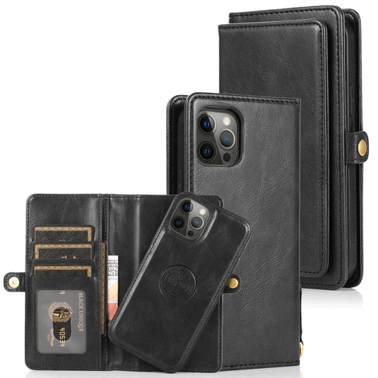 For iPhone 12 Pro Max Multiple Card Slots Detachable Magnetic Horizontal Flip Leather Case with Card Slots & Holder & Wallet(Black) - iPhone 12 Pro Max Cases by buy2fix | Online Shopping UK | buy2fix