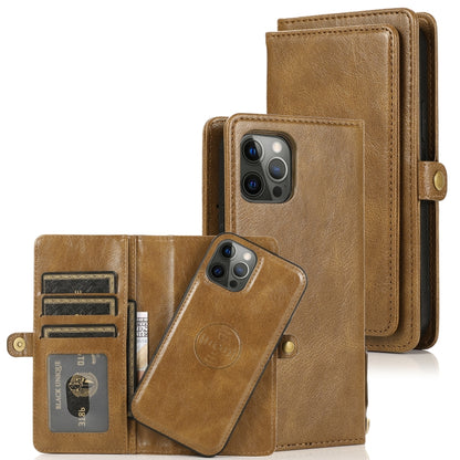 For iPhone 12 Pro Max Multiple Card Slots Detachable Magnetic Horizontal Flip Leather Case with Card Slots & Holder & Wallet(Brown) - iPhone 12 Pro Max Cases by buy2fix | Online Shopping UK | buy2fix