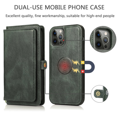 For iPhone 12 Pro Max Multiple Card Slots Detachable Magnetic Horizontal Flip Leather Case with Card Slots & Holder & Wallet(Dark Green) - iPhone 12 Pro Max Cases by buy2fix | Online Shopping UK | buy2fix