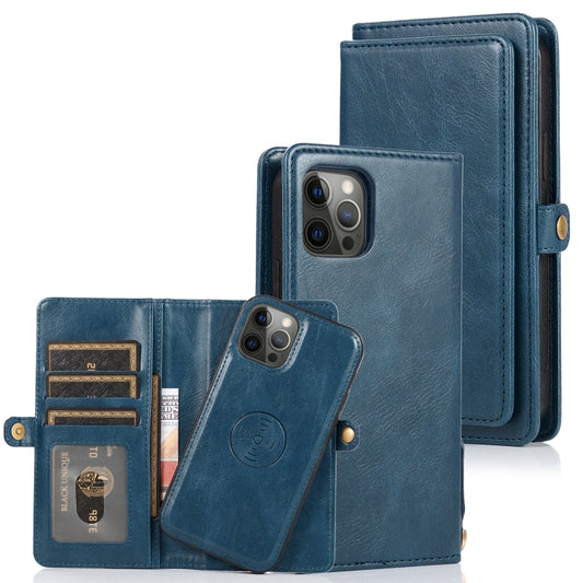 For iPhone 12 Pro Max Multiple Card Slots Detachable Magnetic Horizontal Flip Leather Case with Card Slots & Holder & Wallet(Navy Blue) - iPhone 12 Pro Max Cases by buy2fix | Online Shopping UK | buy2fix