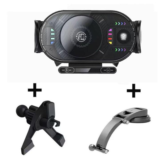 A3 15W Car Electric Wireless Fast Charging Rotating Bracket Bracket + Dual Base(Black)