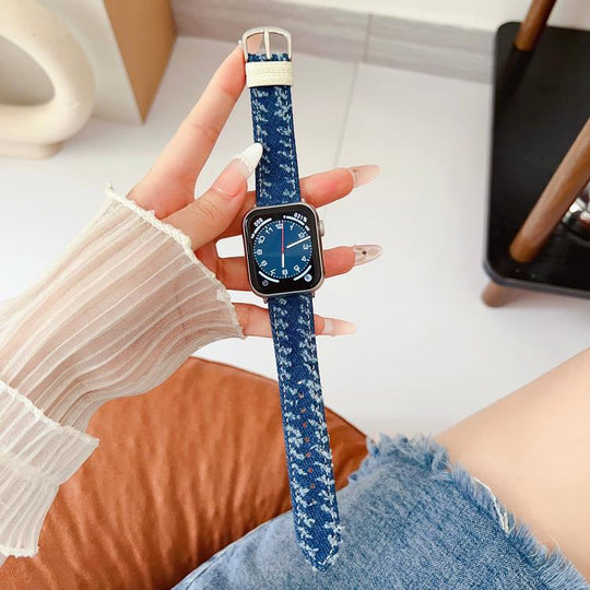 For Apple Watch 46mm / 49mm / 45mm / 44mm Denim Canvas Pin Buckle Watch Band(Royal Blue)