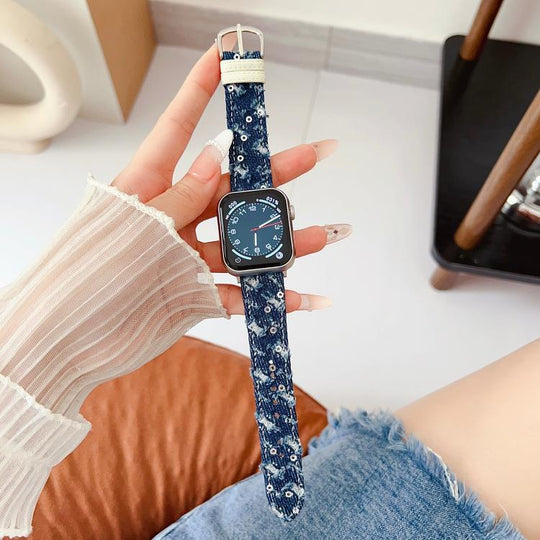 For Apple Watch 46mm / 49mm / 45mm / 44mm Denim Canvas Pin Buckle Watch Band(Navy Blue)