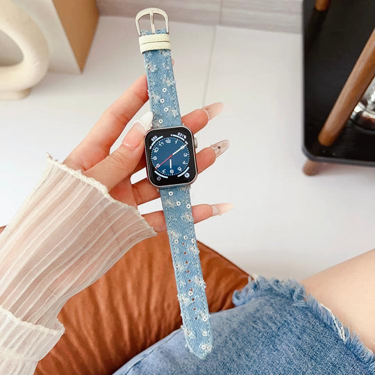 For Apple Watch 42mm / 41mm / 40mm / 38mm Denim Canvas Pin Buckle Watch Band(Light Denim Blue)