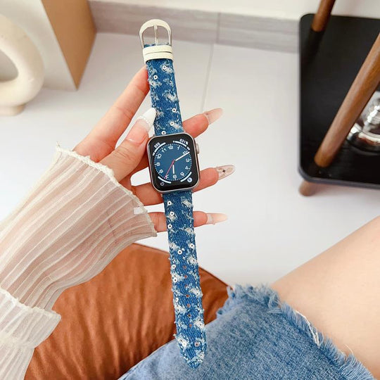 For Apple Watch 42mm / 41mm / 40mm / 38mm Denim Canvas Pin Buckle Watch Band(Washed Blue)