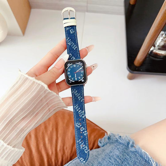 For Apple Watch 42mm / 41mm / 40mm / 38mm Denim Canvas Pin Buckle Watch Band(Vintage Blue)