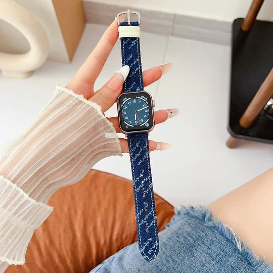 For Apple Watch 42mm / 41mm / 40mm / 38mm Denim Canvas Pin Buckle Watch Band(Dark Blue)