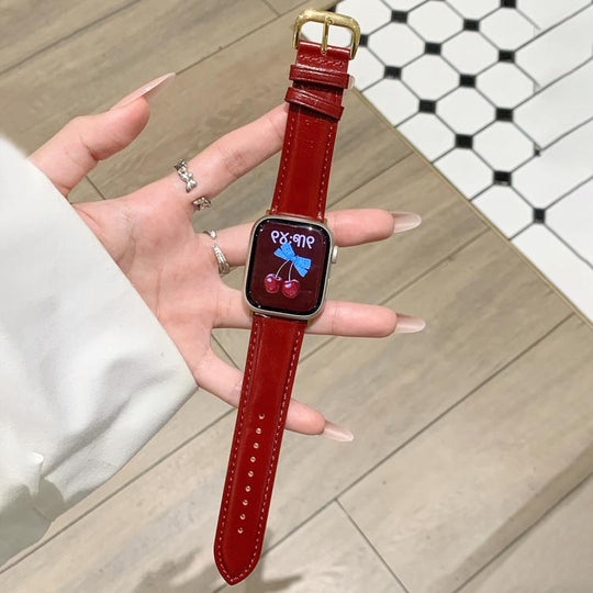 For Apple Watch 46mm / 49mm / 45mm / 44mm Oil Waxed Genuine Leather Pin Buckle Watch Band(Red)