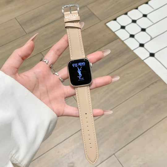 For Apple Watch 46mm / 49mm / 45mm / 44mm Oil Waxed Genuine Leather Pin Buckle Watch Band(Beige)