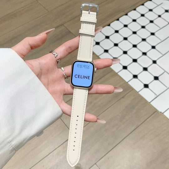 For Apple Watch 42mm / 41mm / 40mm / 38mm Oil Waxed Genuine Leather Pin Buckle Watch Band(Creamy White)