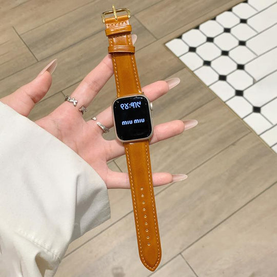 For Apple Watch 42mm / 41mm / 40mm / 38mm Oil Waxed Genuine Leather Pin Buckle Watch Band(Brown)