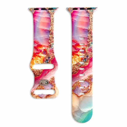 For Apple Watch 46mm / 49mm / 45mm / 44mm Painted Marble Print Reverse Buckle Silicone Watch Band(Colorful Sparkling)
