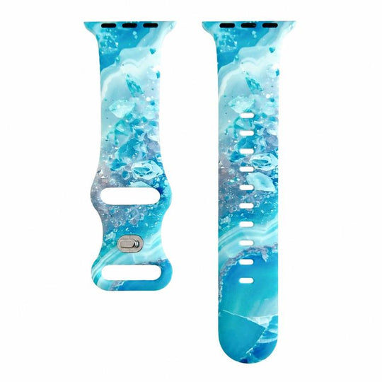 For Apple Watch 46mm / 49mm / 45mm / 44mm Painted Marble Print Reverse Buckle Silicone Watch Band(Blue)